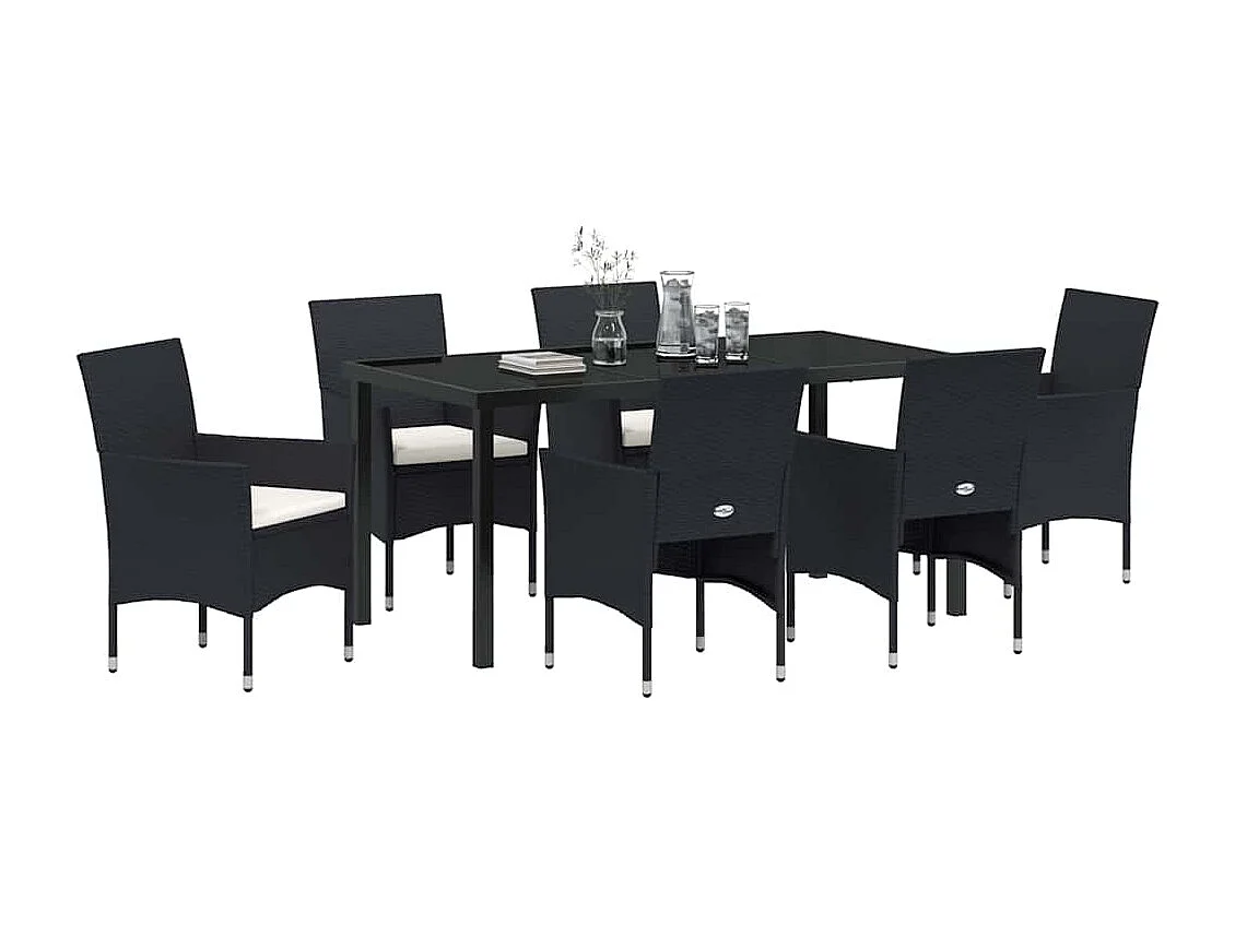 Ensemble de Salle à Manger de Jardin 7 Pièces Noir Poly Rotin