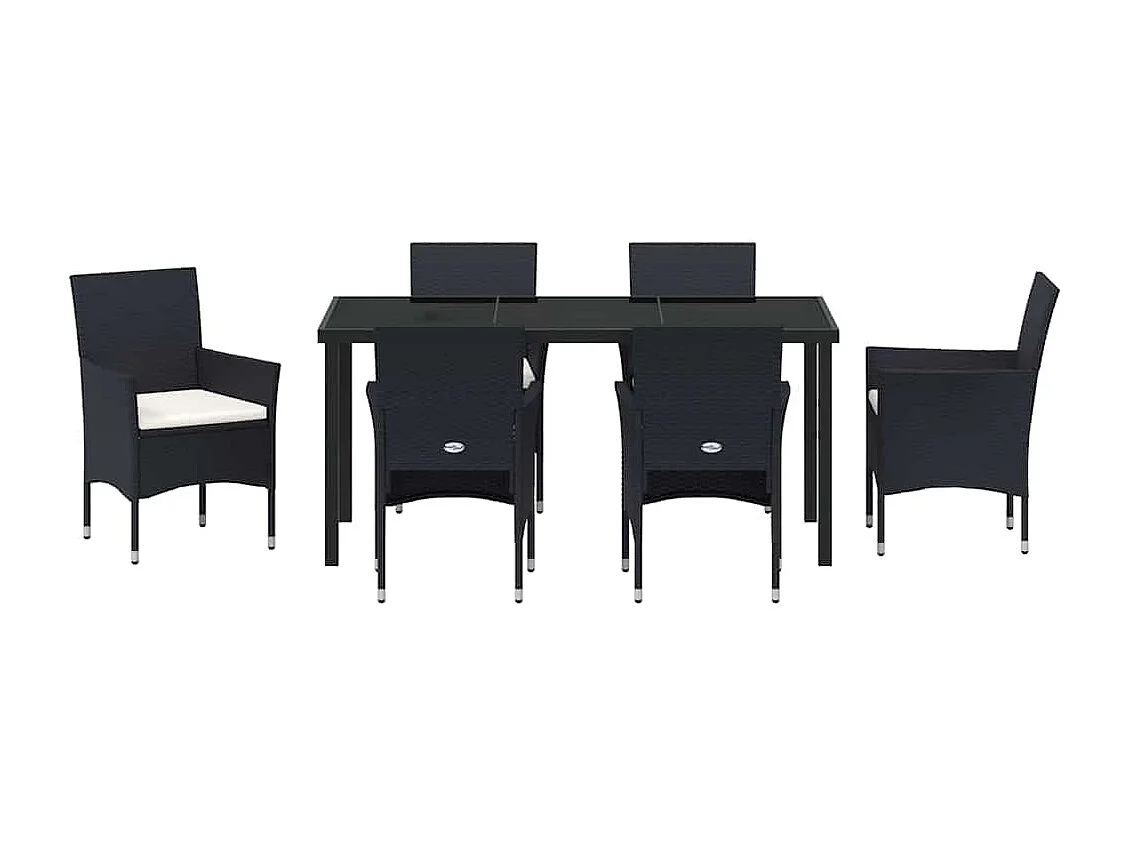 Ensemble de Salle à Manger de Jardin 7 Pièces Noir Poly Rotin