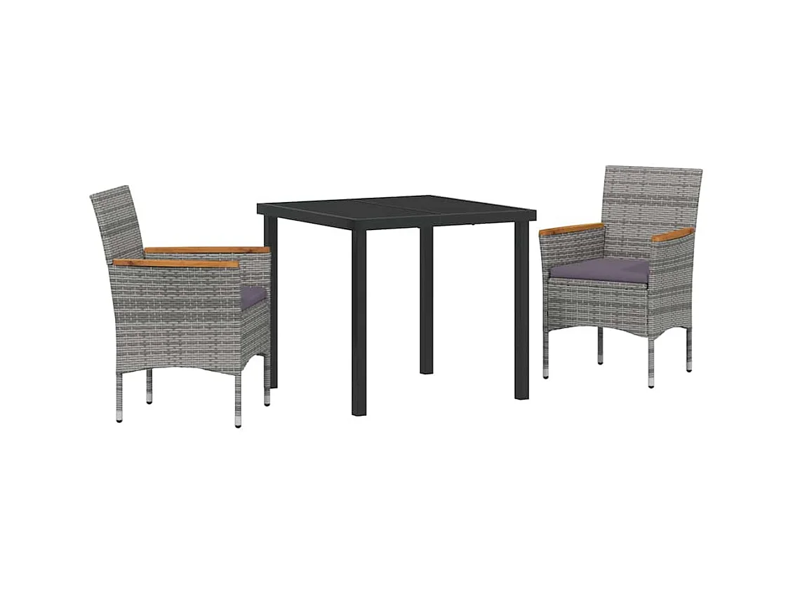 Set da pranzo da giardino in polyrattan grigio da 3 pezzi