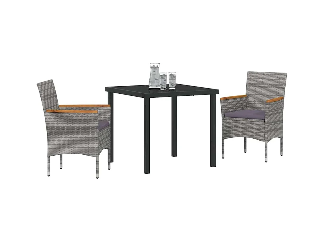 Set da pranzo da giardino in polyrattan grigio da 3 pezzi