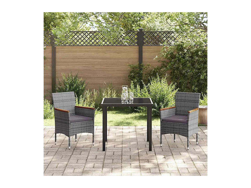 Set da pranzo da giardino in polyrattan grigio da 3 pezzi