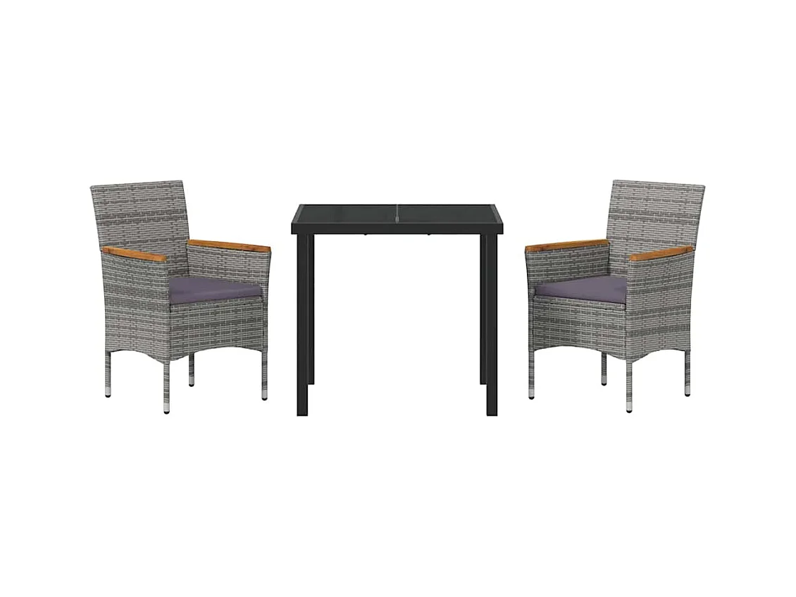 Set da pranzo da giardino in polyrattan grigio da 3 pezzi