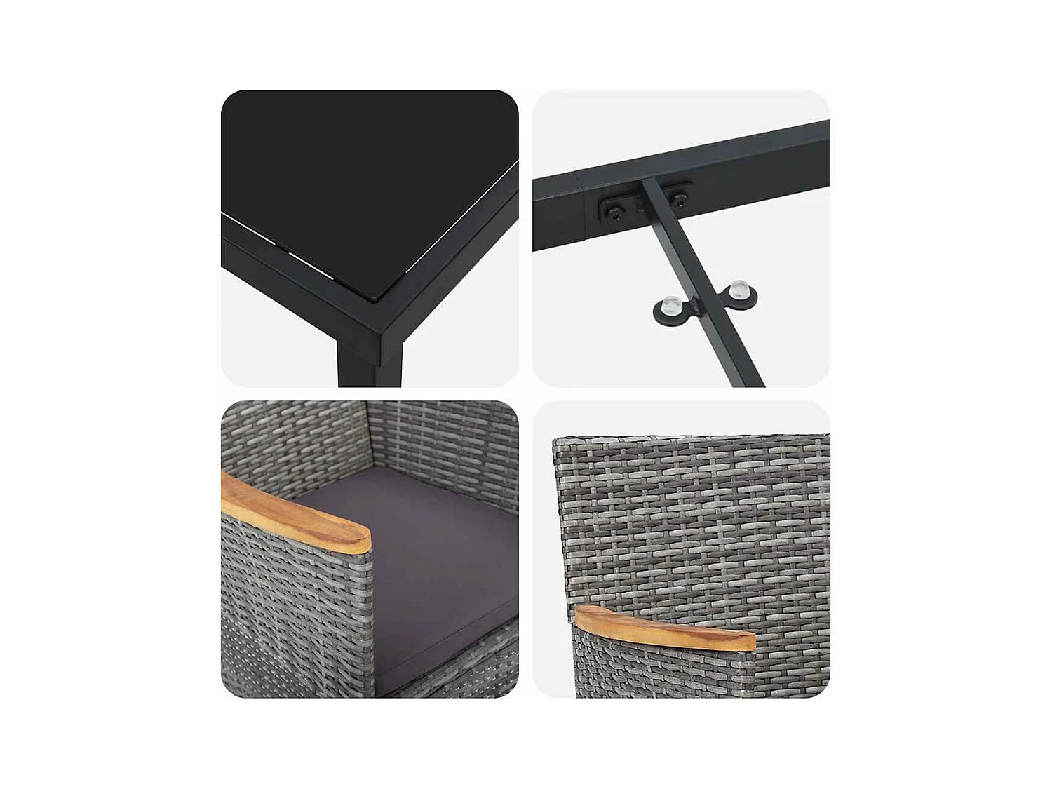 Set da pranzo da giardino in polyrattan grigio da 3 pezzi