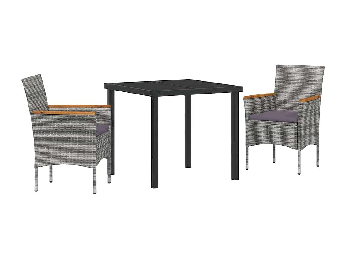 Ensemble de salle à manger jardin 3 pièces gris poly rattan