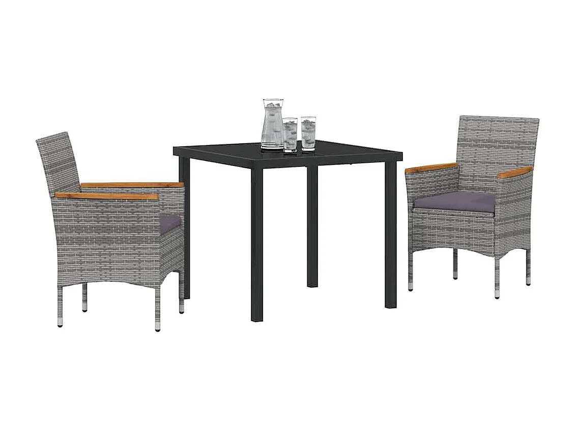 Ensemble de salle à manger jardin 3 pièces gris poly rattan