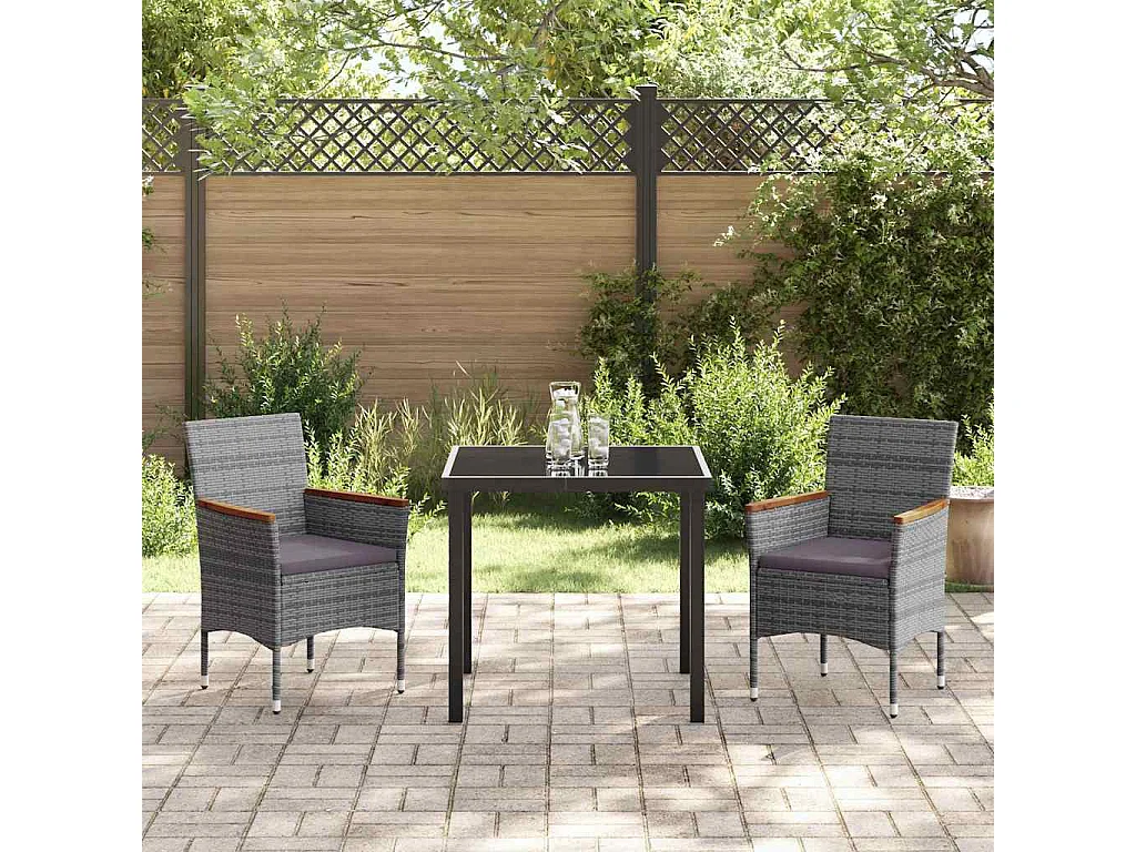 Ensemble de salle à manger jardin 3 pièces gris poly rattan