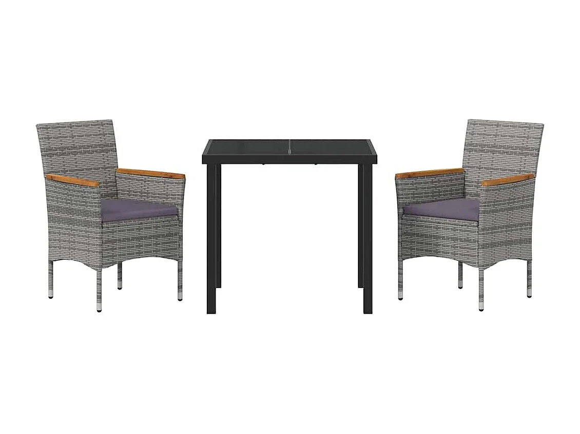 Ensemble de salle à manger jardin 3 pièces gris poly rattan