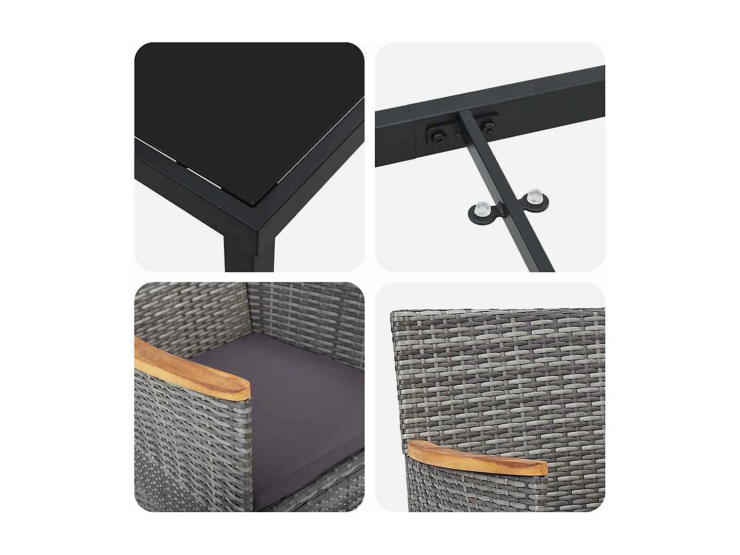 Ensemble de salle à manger jardin 3 pièces gris poly rattan