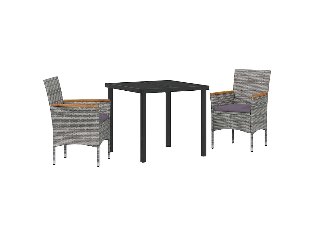 Ensemble de salle à manger jardin 3 pièces gris poly rattan
