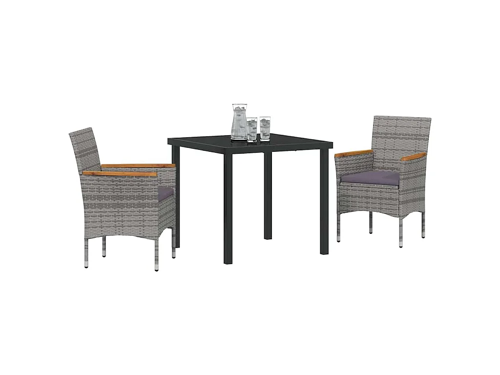 Ensemble de salle à manger jardin 3 pièces gris poly rattan