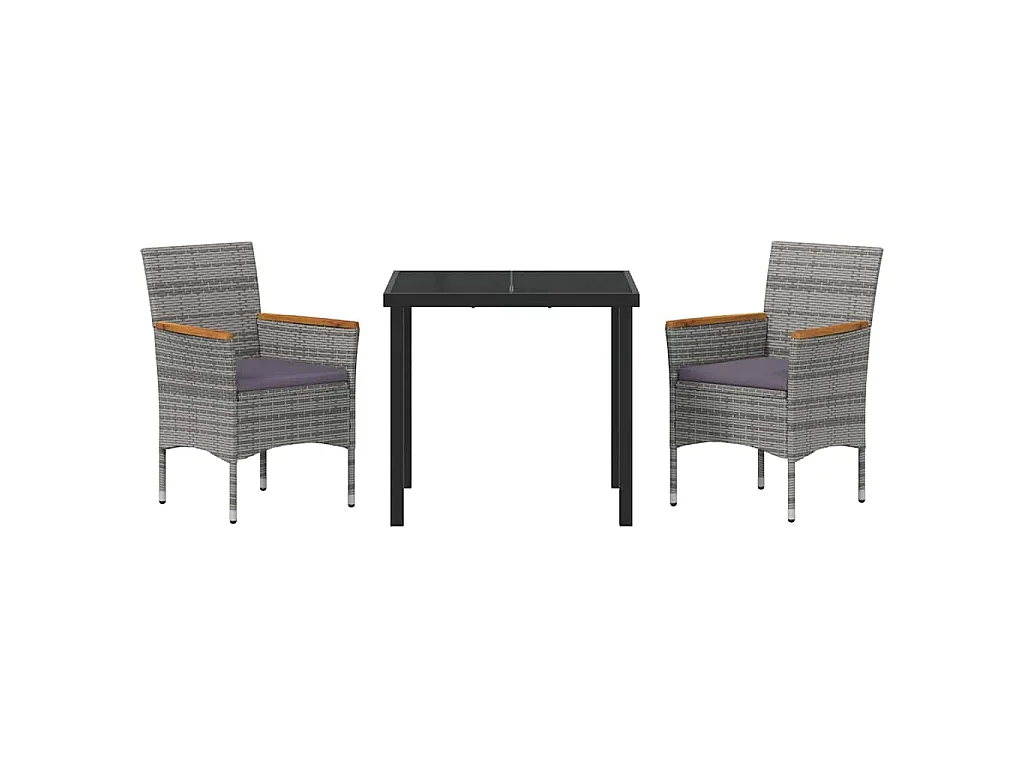 Ensemble de salle à manger jardin 3 pièces gris poly rattan