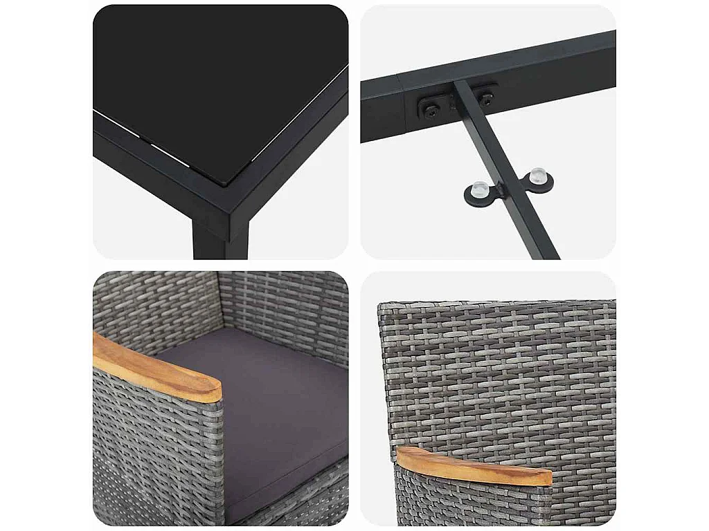 Ensemble de salle à manger jardin 3 pièces gris poly rattan