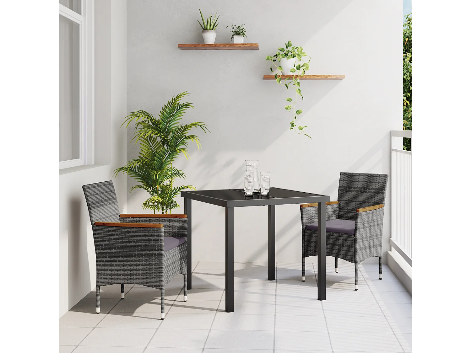 Ensemble de salle à manger jardin 3 pièces gris poly rattan