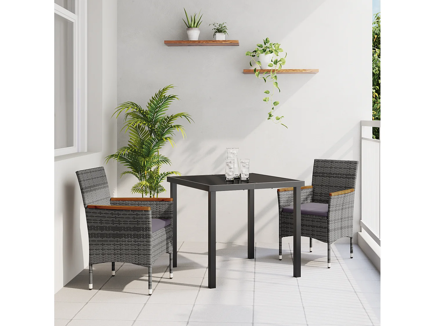 Ensemble de salle à manger jardin 3 pièces gris poly rattan