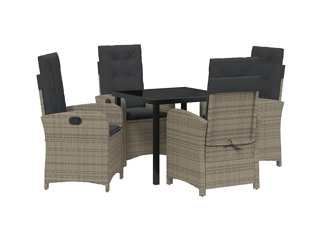 Set da pranzo da giardino 5 pezzi con cuscini in polyrattan grigio