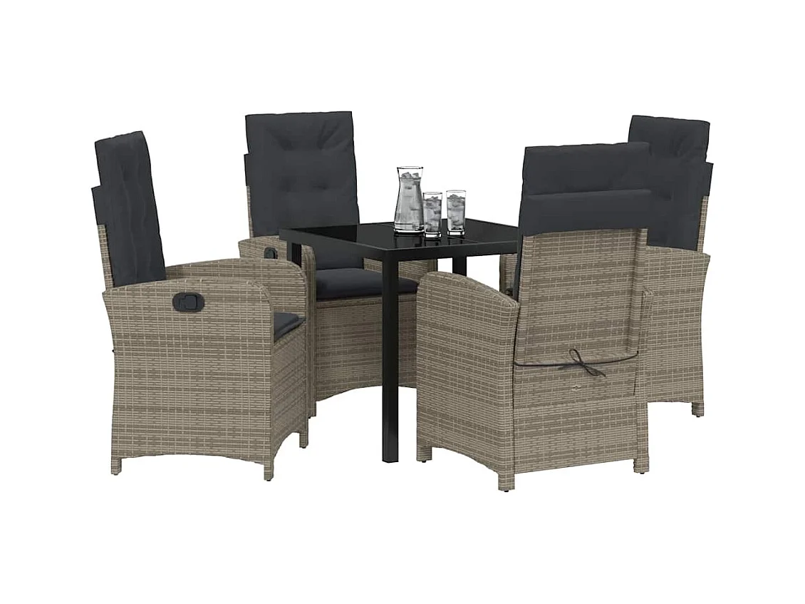 Set da pranzo da giardino 5 pezzi con cuscini in polyrattan grigio