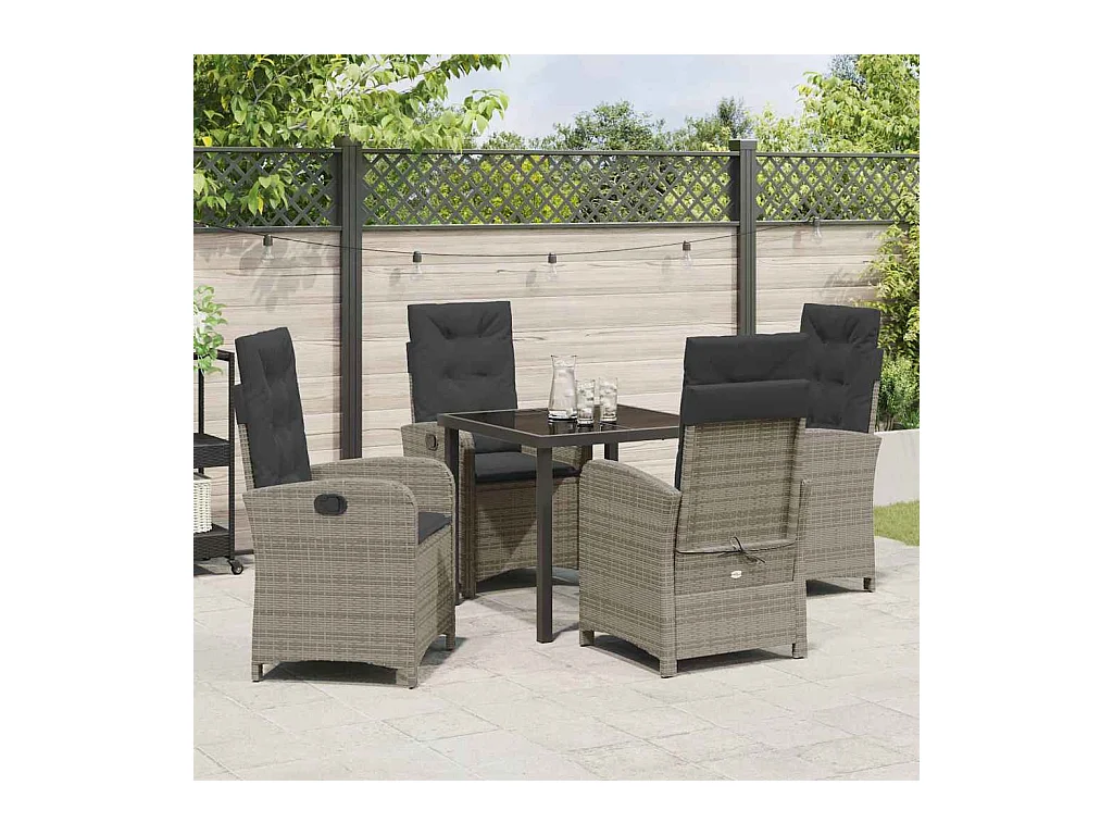 Set da pranzo da giardino 5 pezzi con cuscini in polyrattan grigio