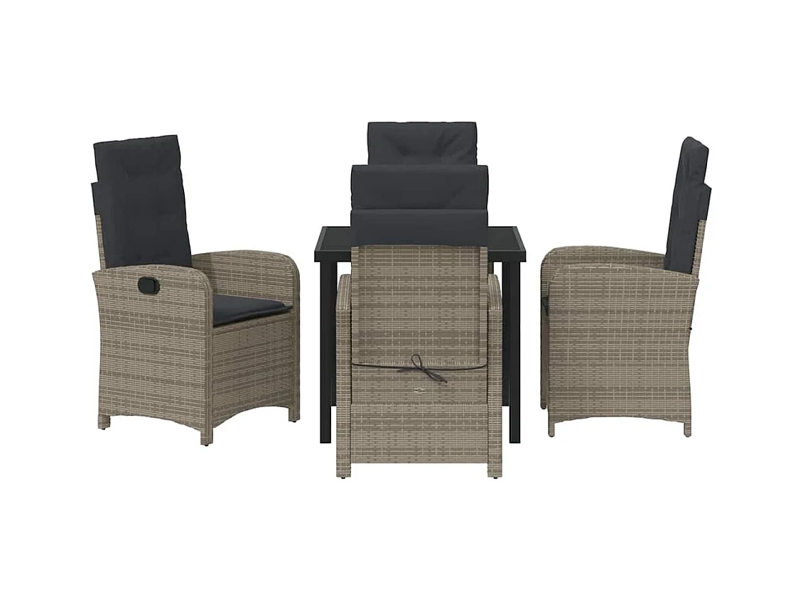 Set da pranzo da giardino 5 pezzi con cuscini in polyrattan grigio