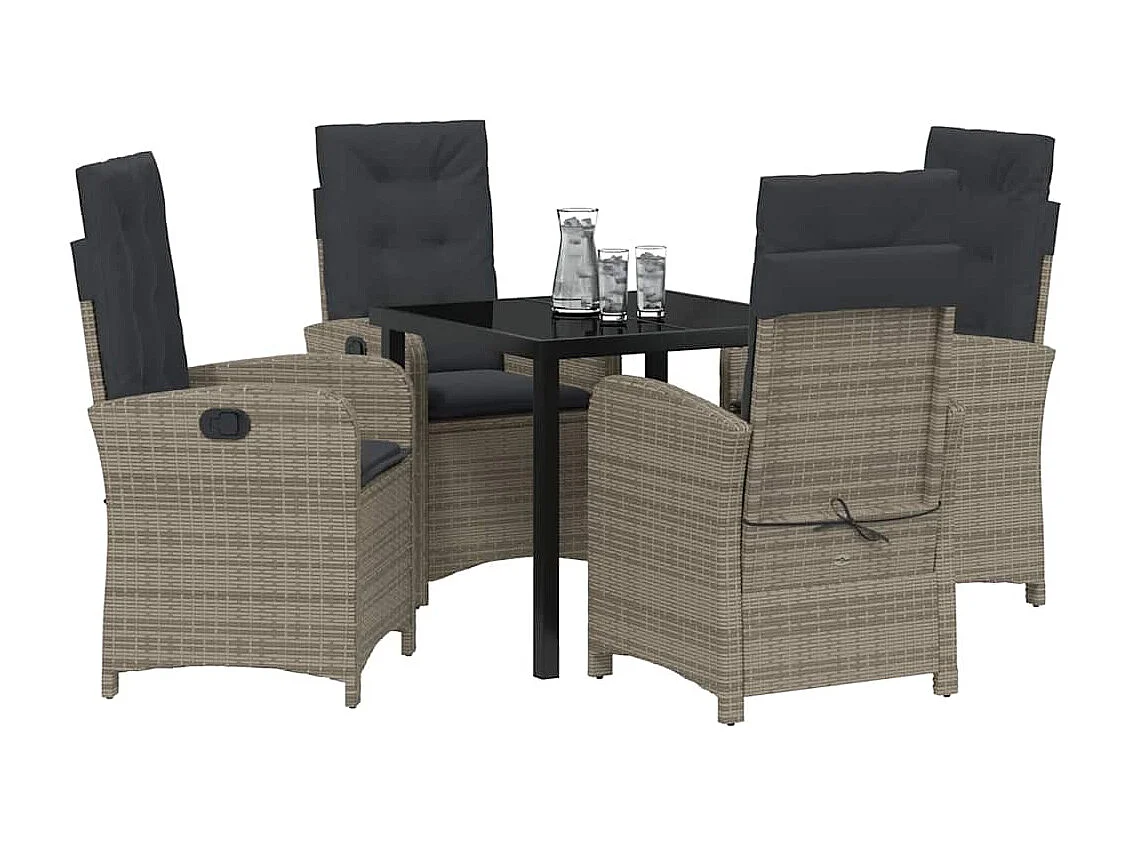 Juego de comedor de jardín de 5 piezas con cojines de ratán sintético gris