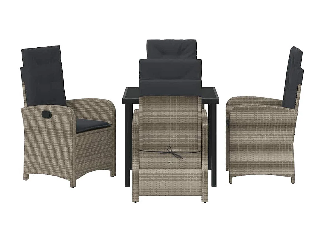 Juego de comedor de jardín de 5 piezas con cojines de ratán sintético gris