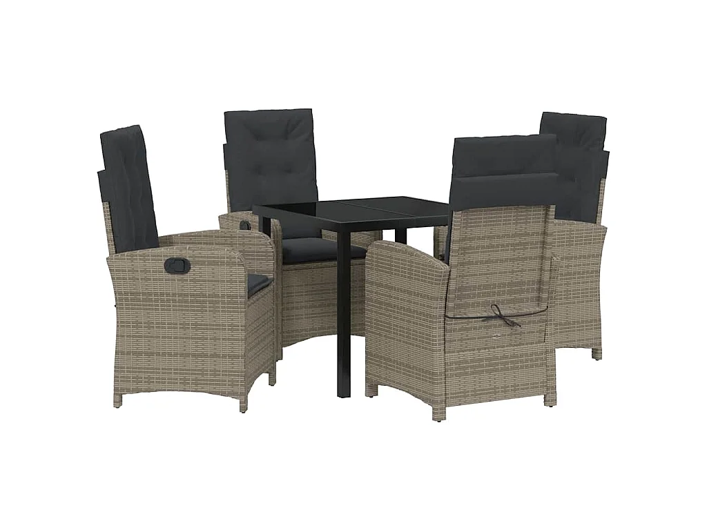 Ensemble de salle à manger de jardin 5 pièces avec coussins en rattan poly gris