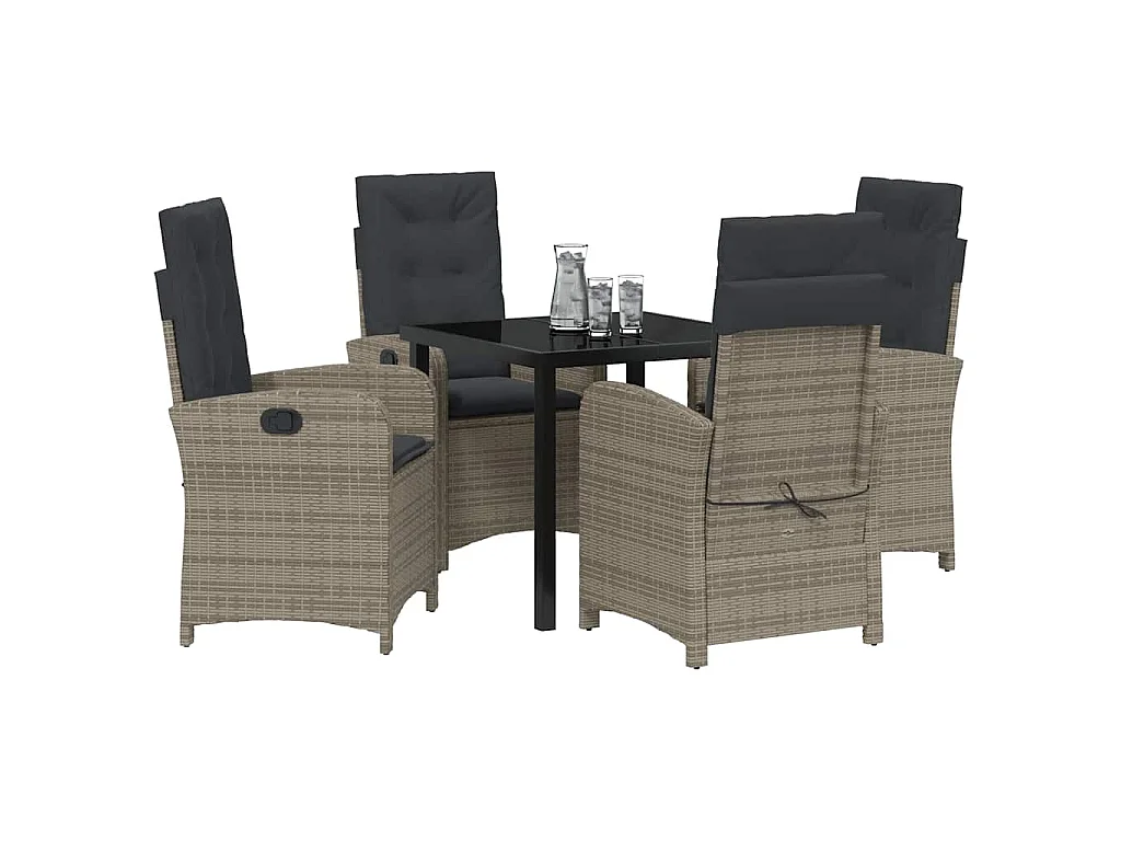 Ensemble de salle à manger de jardin 5 pièces avec coussins en rattan poly gris