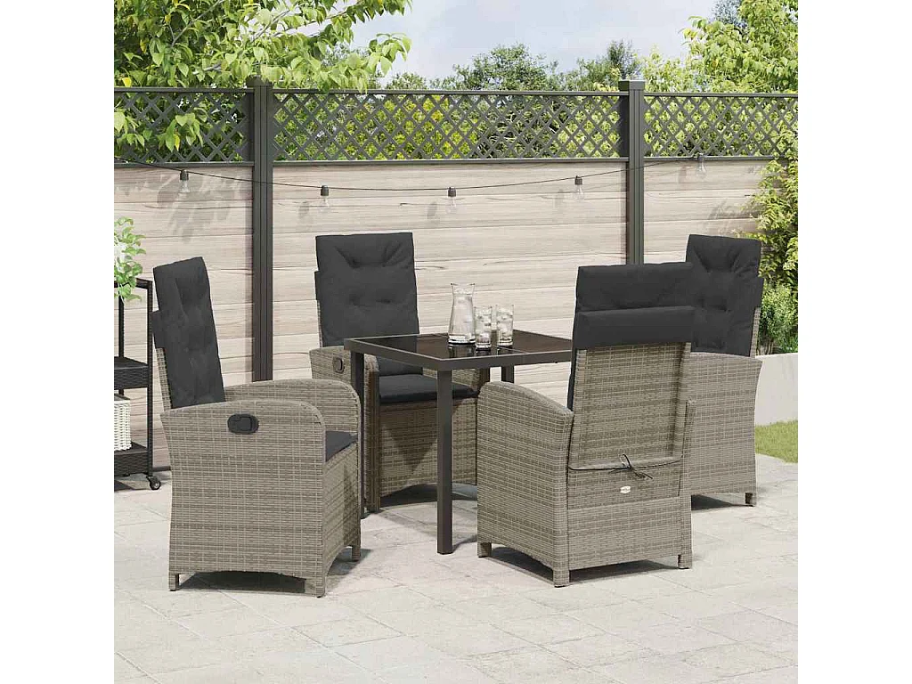 Ensemble de salle à manger de jardin 5 pièces avec coussins en rattan poly gris