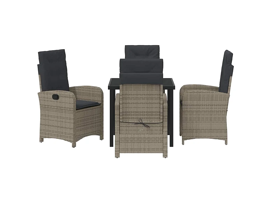 Ensemble de salle à manger de jardin 5 pièces avec coussins en rattan poly gris