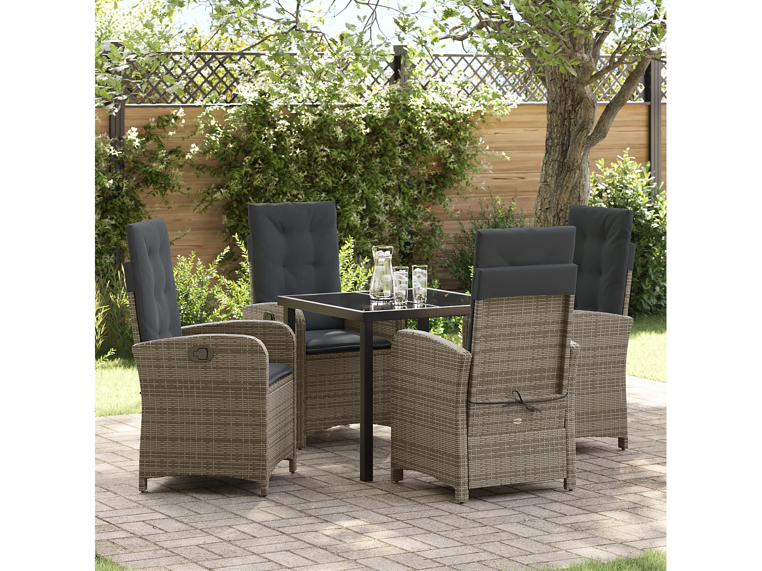 Ensemble de salle à manger de jardin 5 pièces avec coussins en rattan poly gris