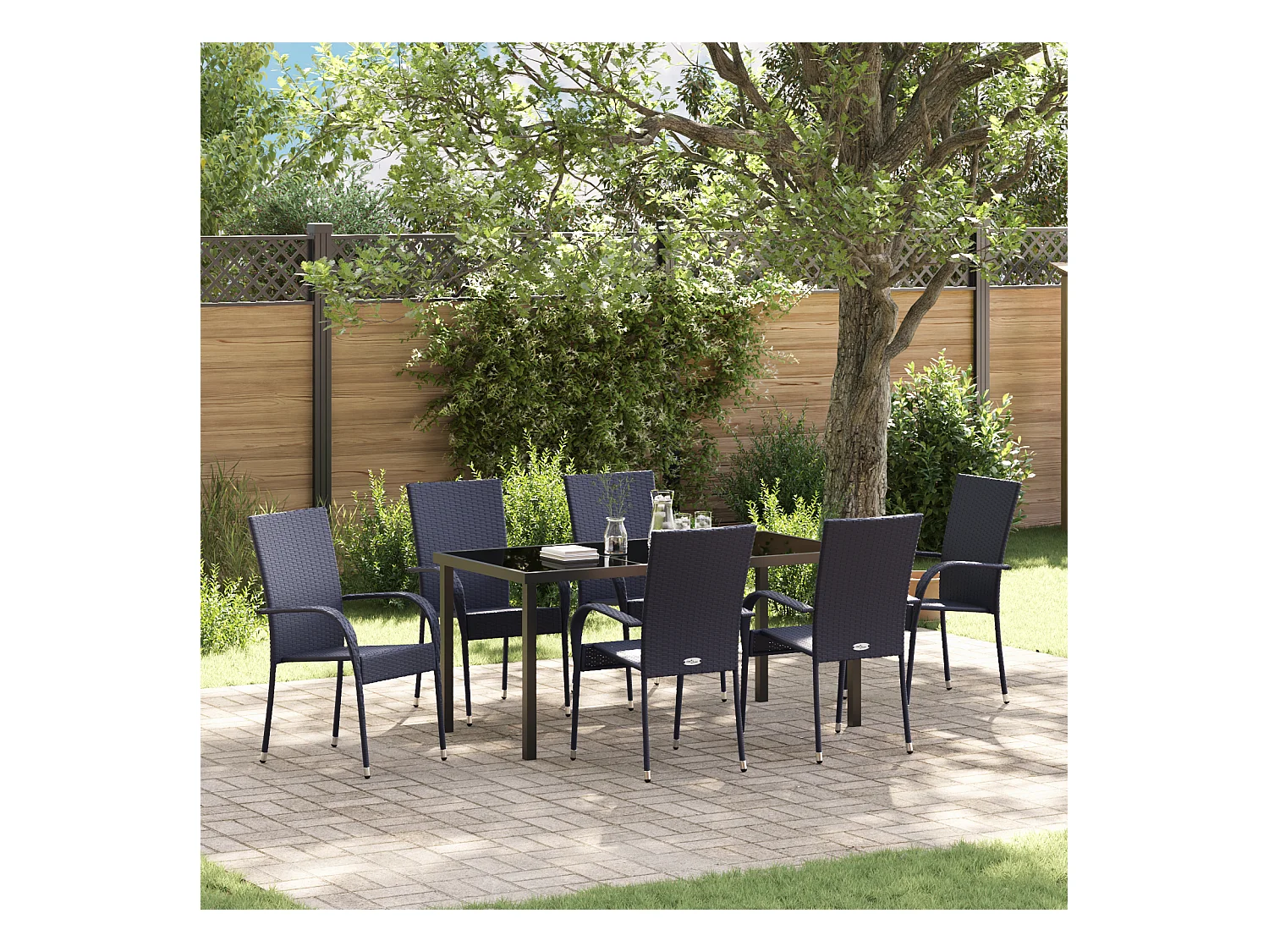 Ensemble de salle à manger de jardin de 7 pièces – Poly Rattan Noir