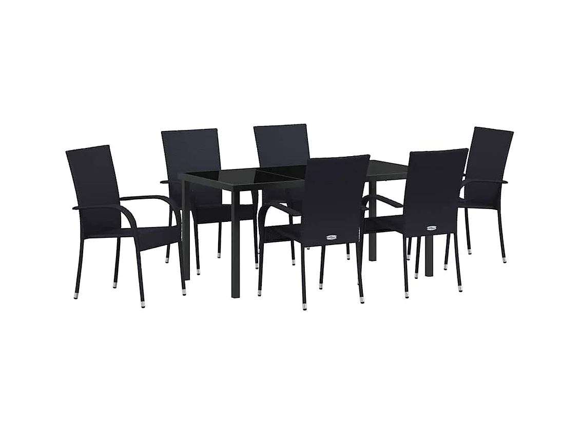 Ensemble de salle à manger de jardin de 7 pièces – Poly Rattan Noir