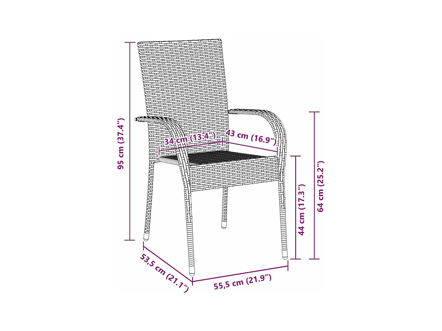 Ensemble de salle à manger de jardin de 7 pièces – Poly Rattan Noir