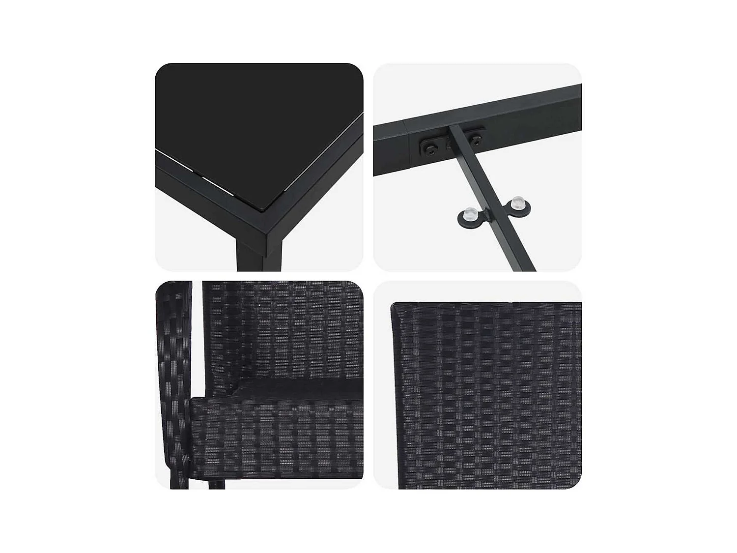 Ensemble de salle à manger de jardin de 7 pièces – Poly Rattan Noir