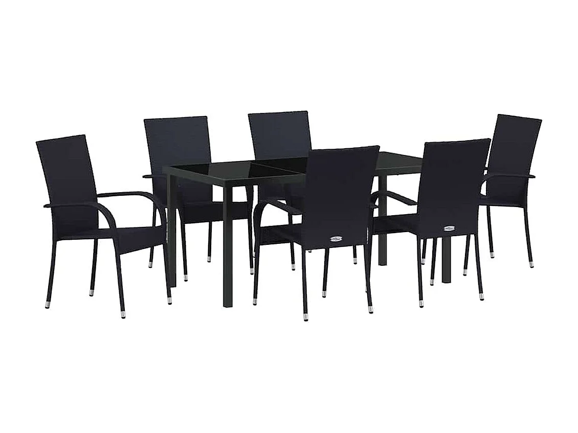 Ensemble de salle à manger de jardin de 7 pièces – Poly Rattan Noir
