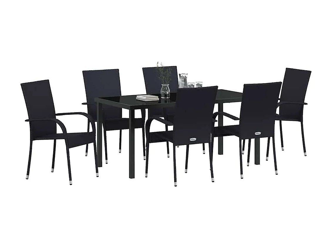 Ensemble de salle à manger de jardin de 7 pièces – Poly Rattan Noir