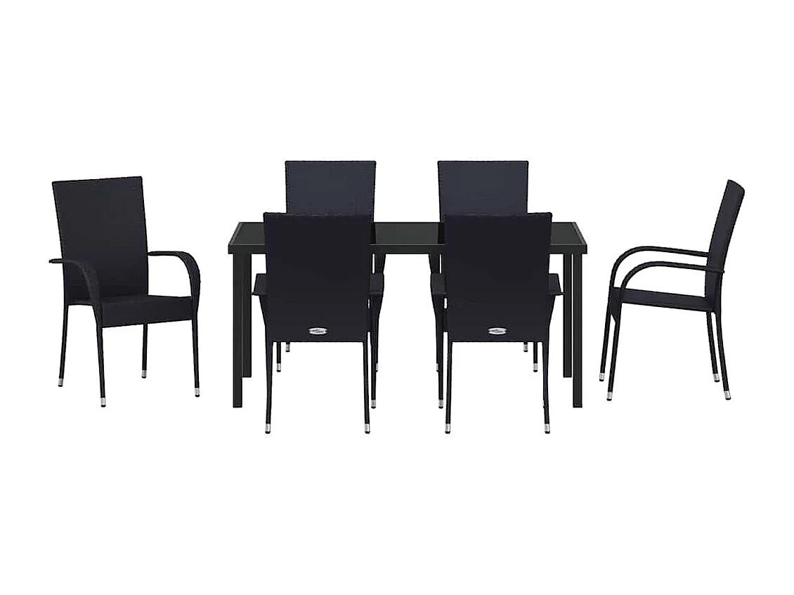 Ensemble de salle à manger de jardin de 7 pièces – Poly Rattan Noir