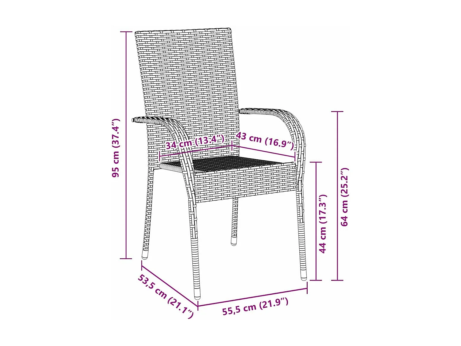 Ensemble de salle à manger de jardin de 7 pièces – Poly Rattan Noir
