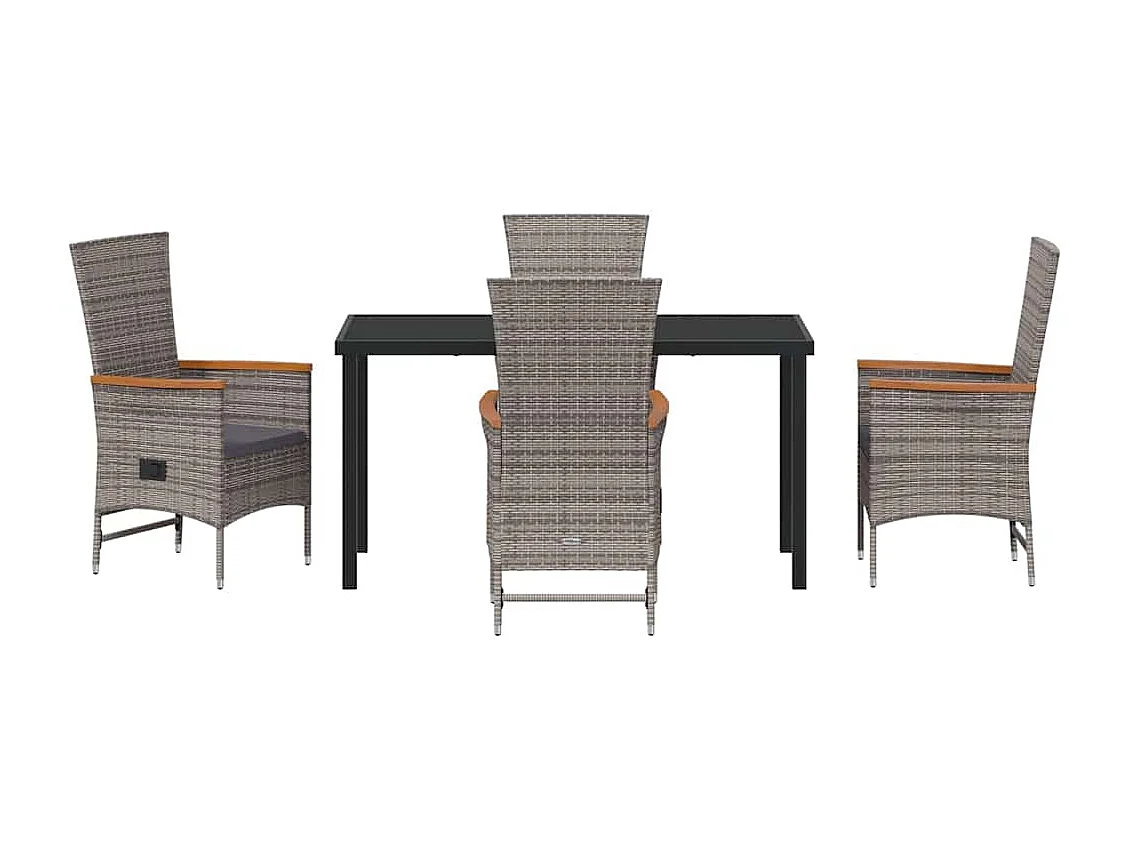 Set da pranzo da giardino 5 pezzi con cuscini in polyrattan grigio