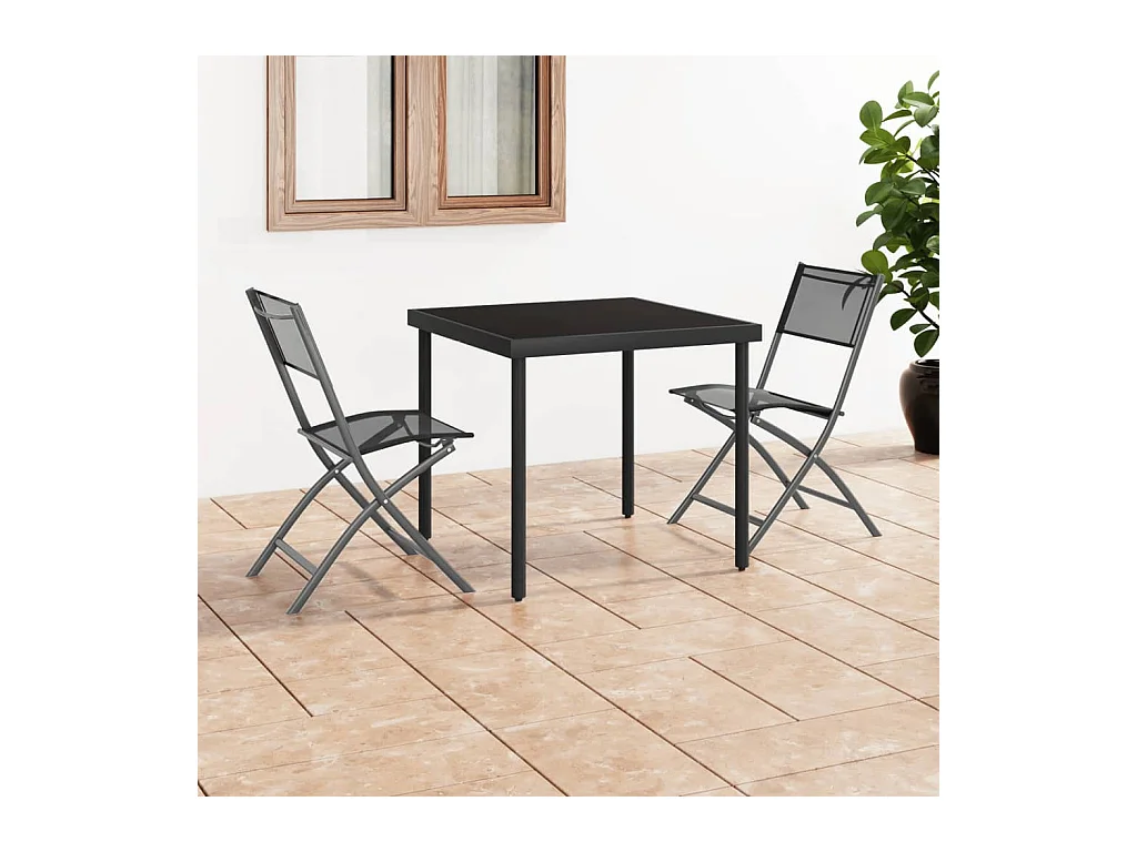 Klappbare Gartenstühle 2er-Set Schwarzer Stahl und Textilene