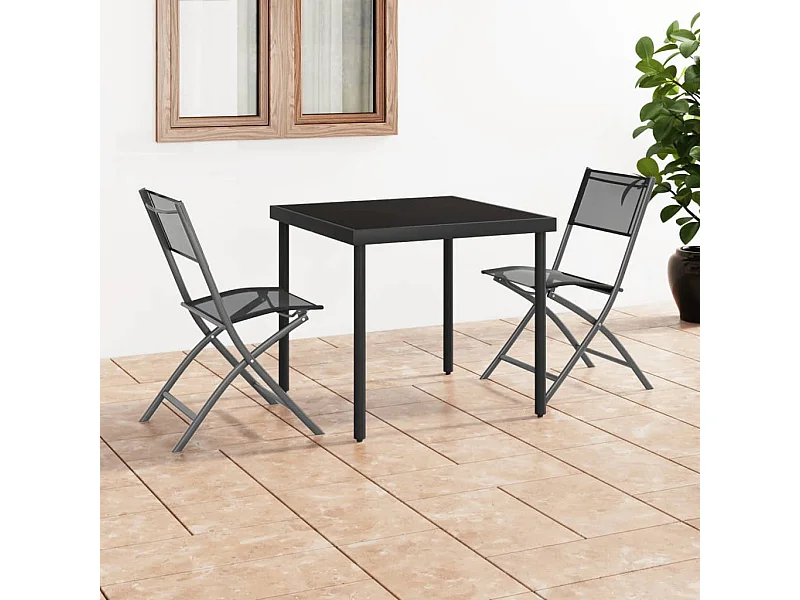 Set di 2 sedie pieghevoli da esterno in acciaio nero e textilene