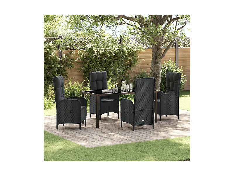 Set da pranzo da giardino 5 pezzi in rattan nero Poly