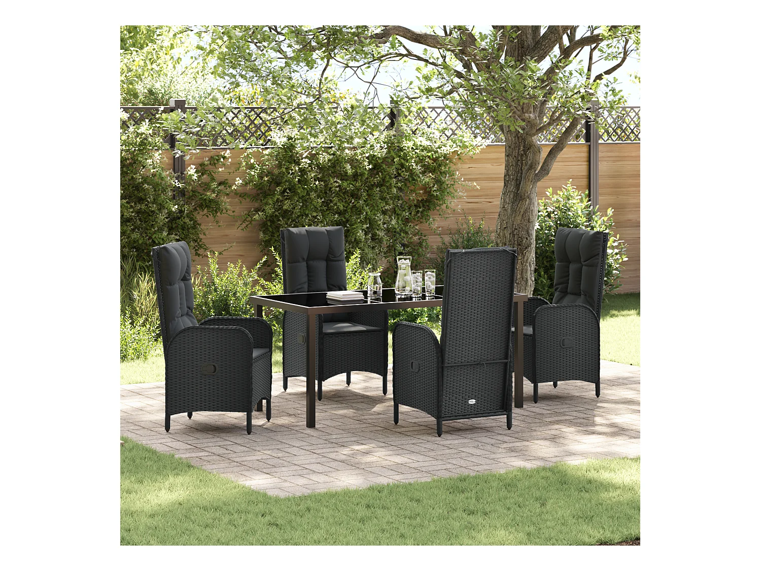 Set da pranzo da giardino 5 pezzi in rattan nero Poly