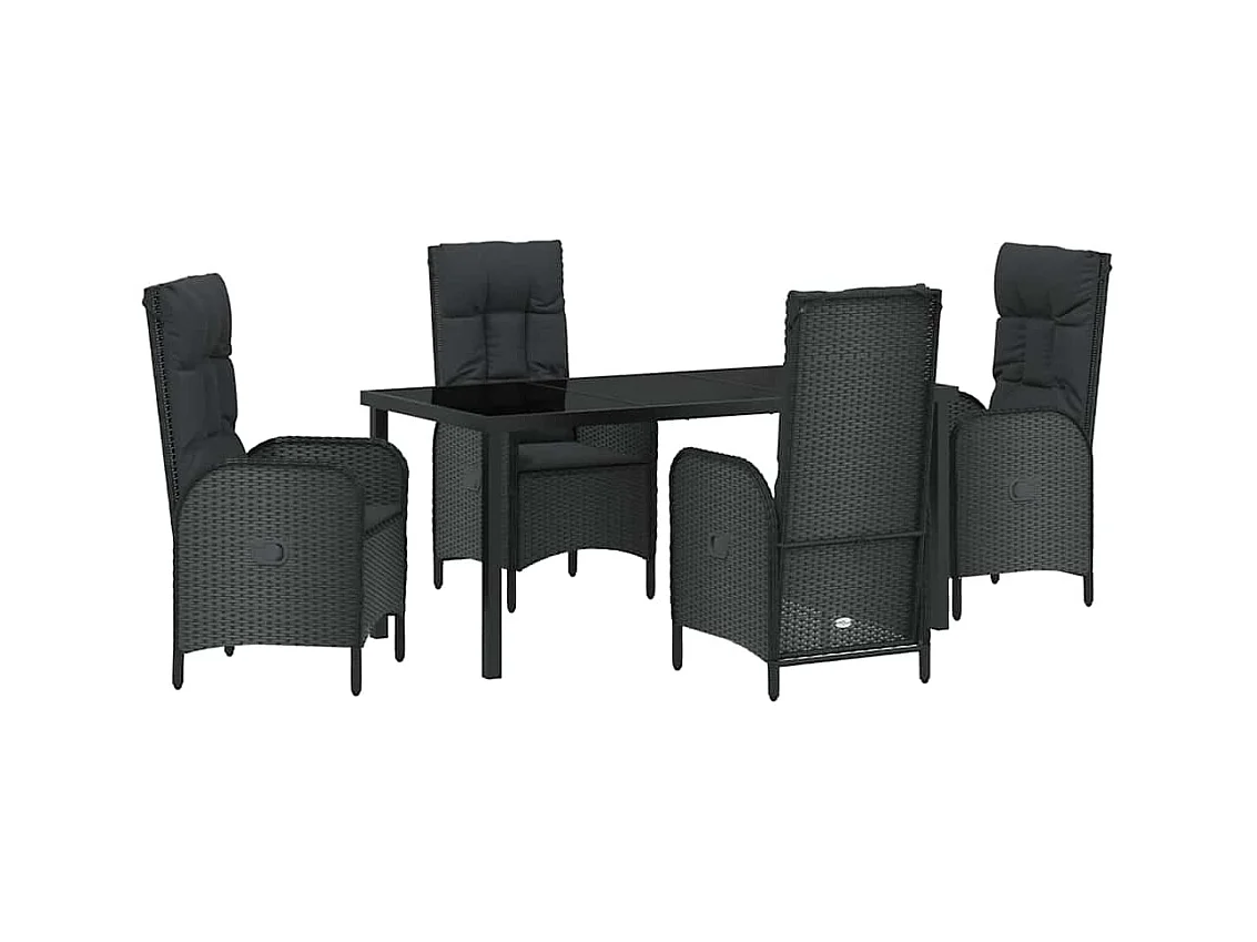 Set da pranzo da giardino 5 pezzi in rattan nero Poly