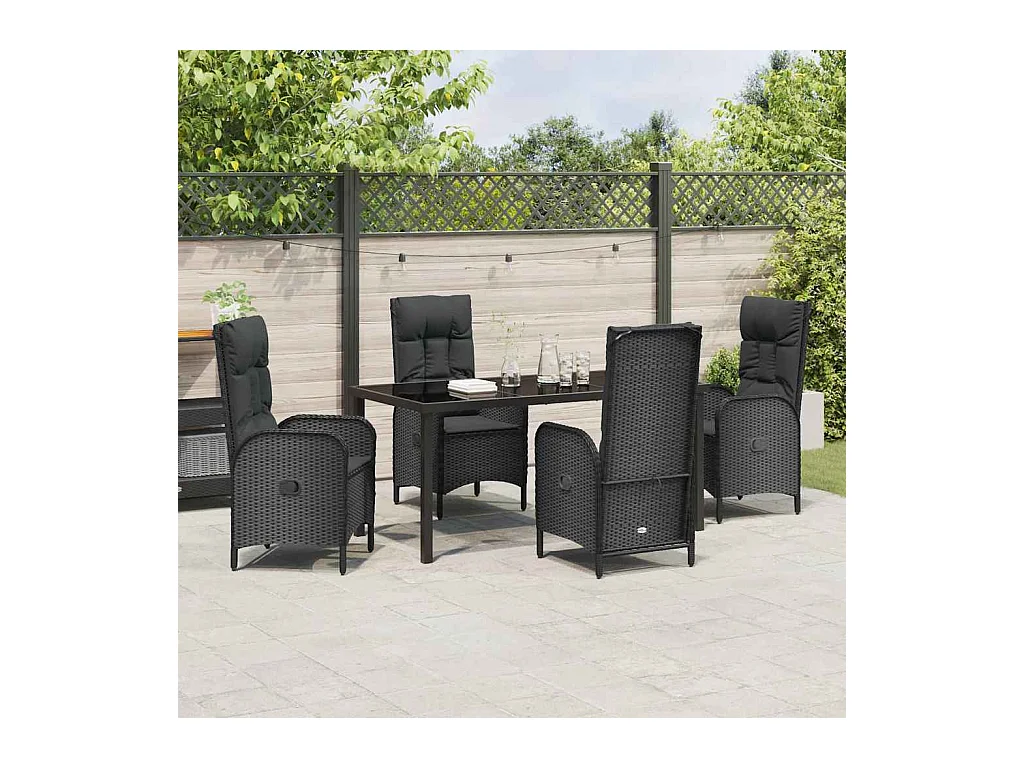 Set da pranzo da giardino 5 pezzi in rattan nero Poly
