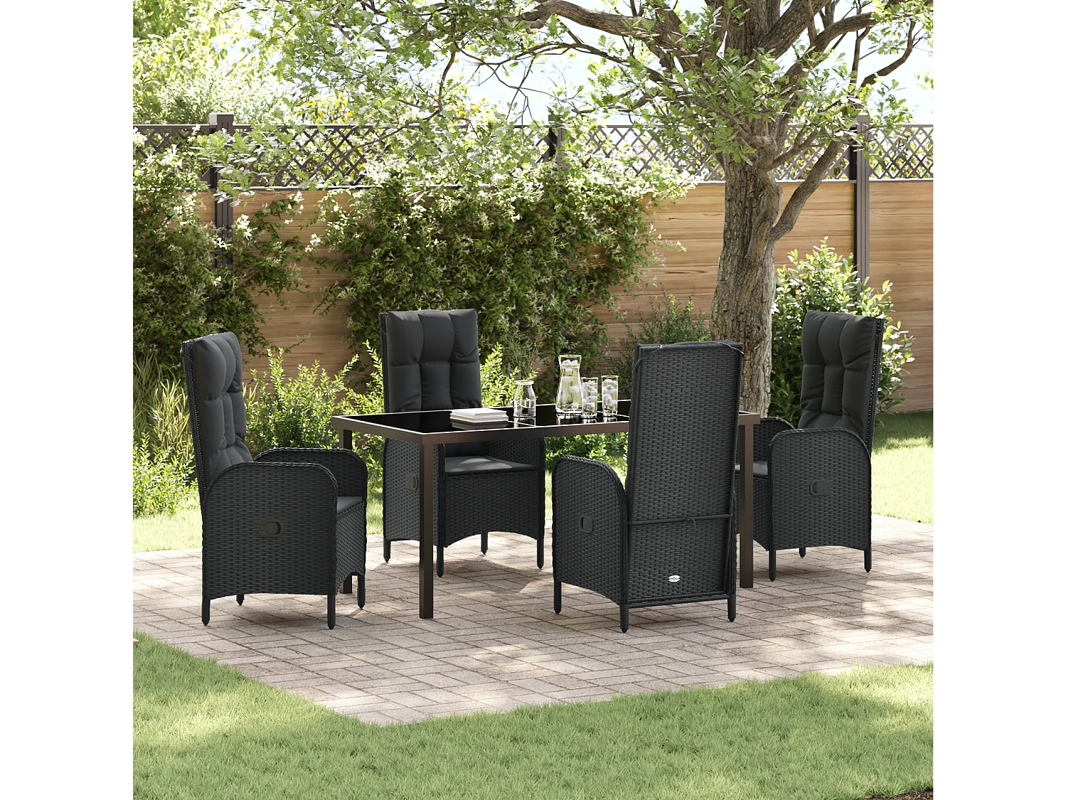 Set da pranzo da giardino 5 pezzi in rattan nero Poly