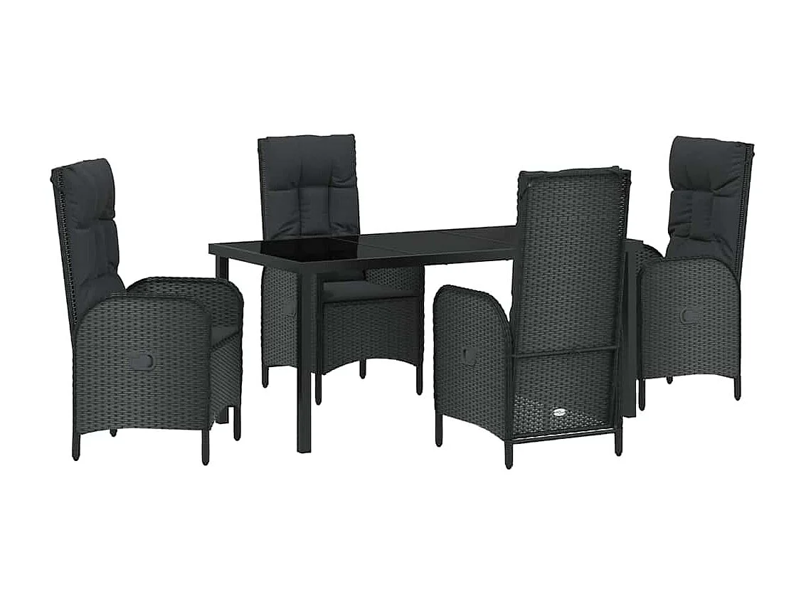 Set da pranzo da giardino 5 pezzi in rattan nero Poly