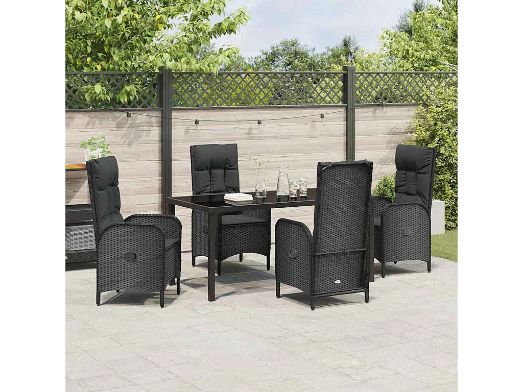 Set da pranzo da giardino 5 pezzi in rattan nero Poly
