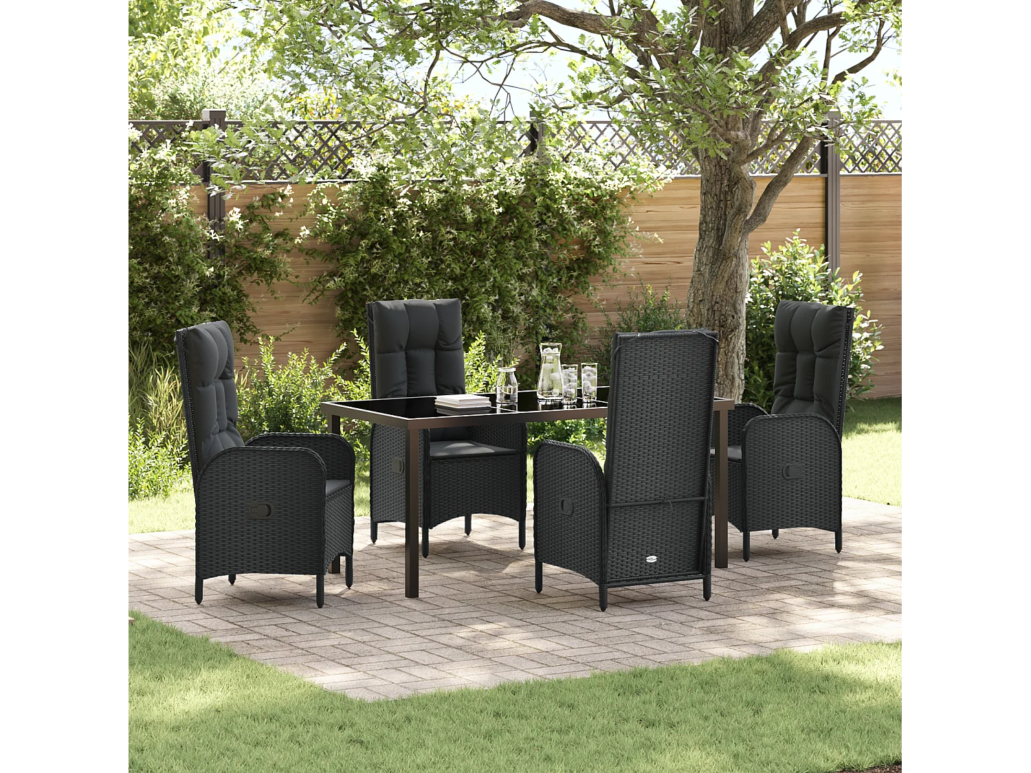 Ensemble de salle à manger de jardin 5 pièces Noir Rattan poly