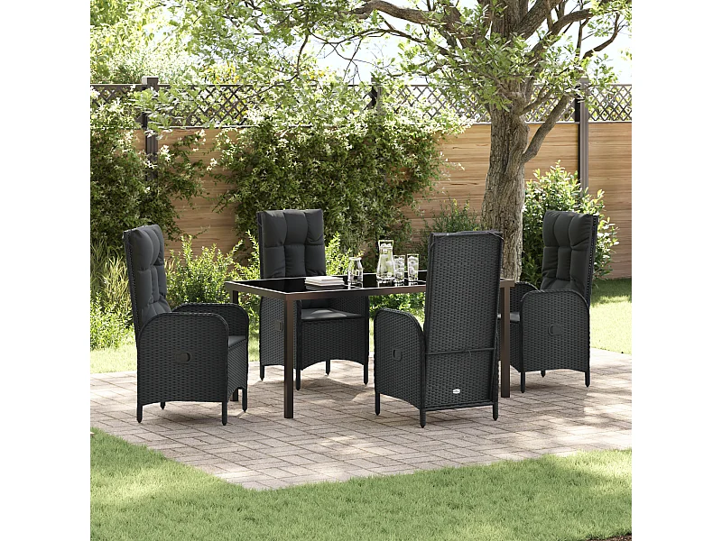 Set da pranzo da giardino 5 pezzi in rattan nero Poly