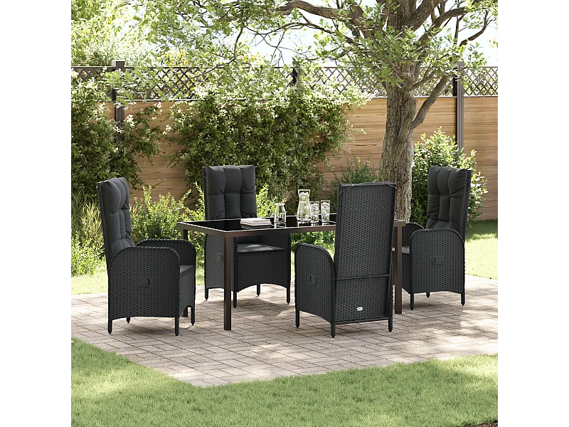 Ensemble de salle à manger de jardin 5 pièces Noir Rattan poly